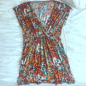 short sleeve stretchy multicolor dress